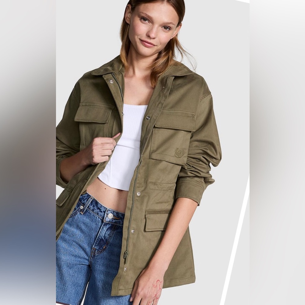 NWT PINK Victoria’s Secret Cargo Utility Jacket in Olive color. Large